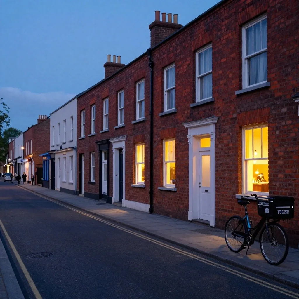Terrace houses and shopfronts on a Ranelagh village street in Dublin 6